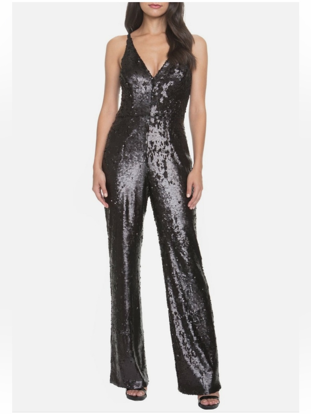 DRESS the POPULATION Black Sequin Embellished V-Neck Pants Jumpsuit